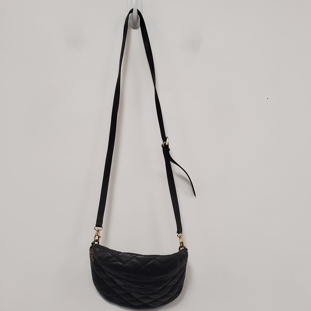 Wanderers Travel Co Quilted Full Grain Leather Crossbody Bag One Size Black